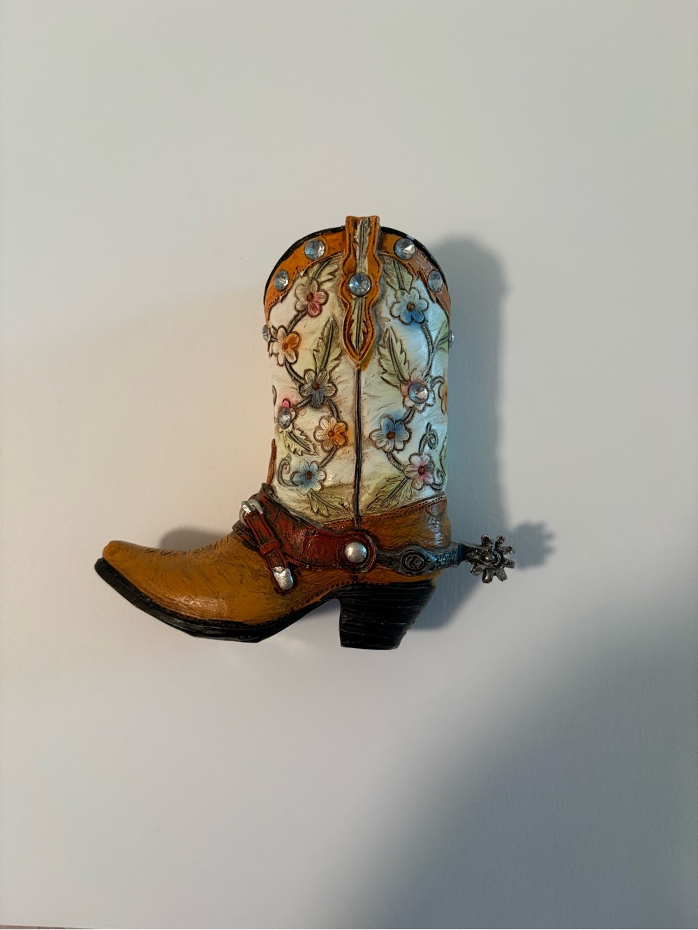 Western Floral Cowboy Boot Figurine - Yellow & Cream